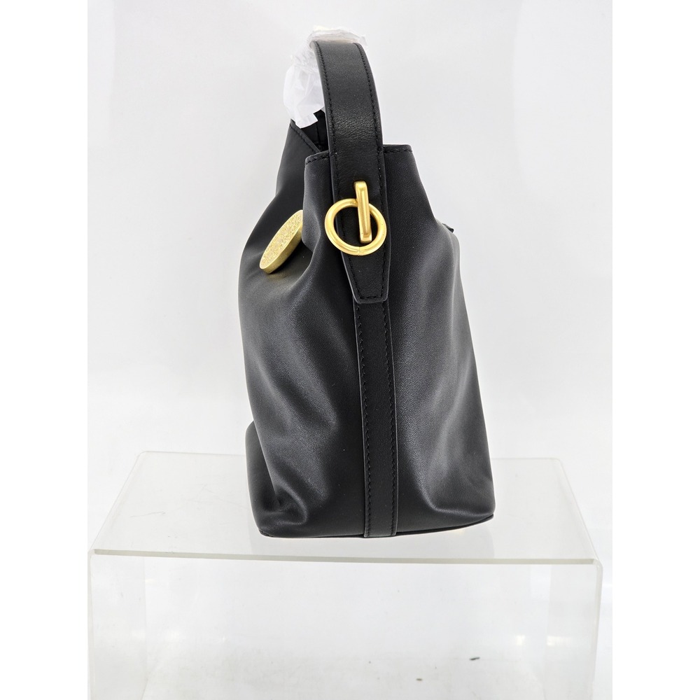 Vince Camuto Ezrah Bucket Bag Women OS Black Leather Gold Crest - NEW - Picture 3 of 11